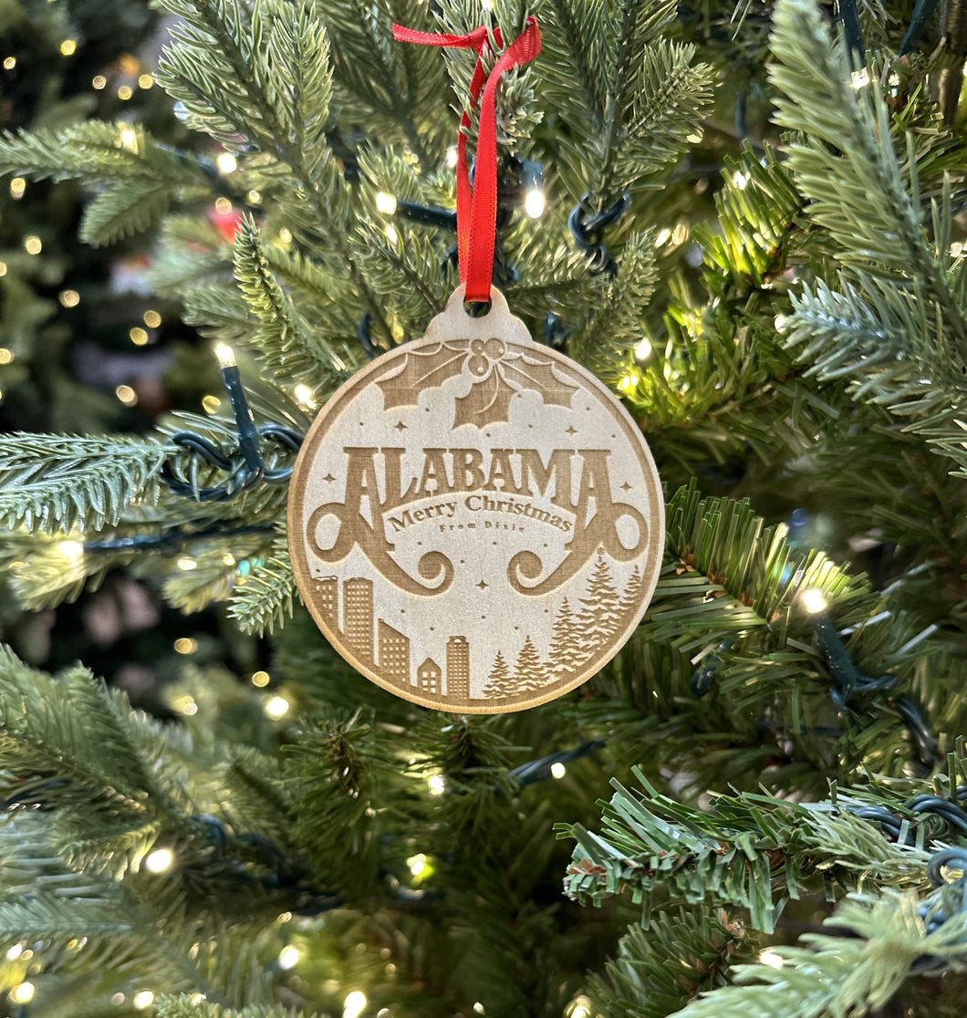 Alabama Wooden Christmas Ornament